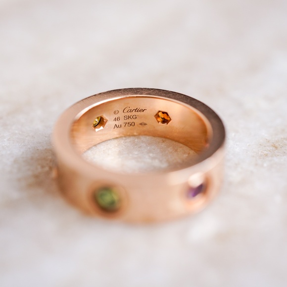 Rare Cartier 18k Rose Gold Colored Gemstones Love Ring Size 46 - B4087800 - Picture 4 of 8